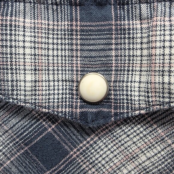 Ariat Shirt Mens Large Blue Gray Plaid Retro Fit Short Sleeve Western Pearl Snap - Picture 5 of 12